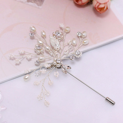 Sparkling Pearl Crystal Brooch Duo
