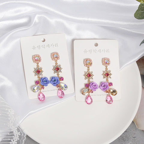 Enchanting Fairy Earrings: Waterfall Diamond, Super Fairy Crystal, Flower Stud, and White Pearl