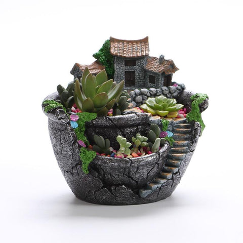 Fantastical Fairy Garden with Ancient Archway and Flower Pots