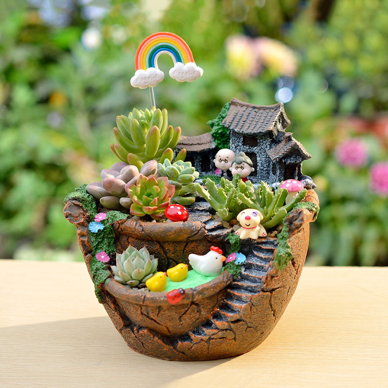 succulent fairy garden pot Fairy Garden Flower Pot, Pastoral Grassland