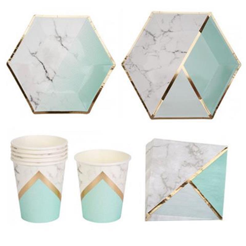 Marble Gilt Tableware with Tablecloths and Forest Decor