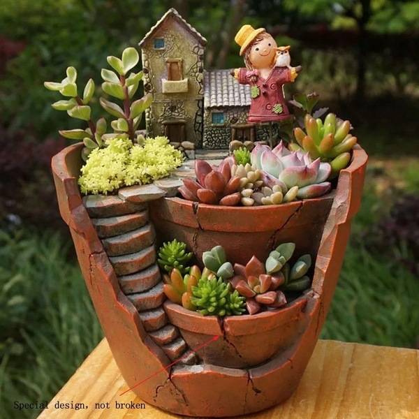 Enchanting Fairy Garden Set: Flower Pot, Moss Grass, and Wooden Fence