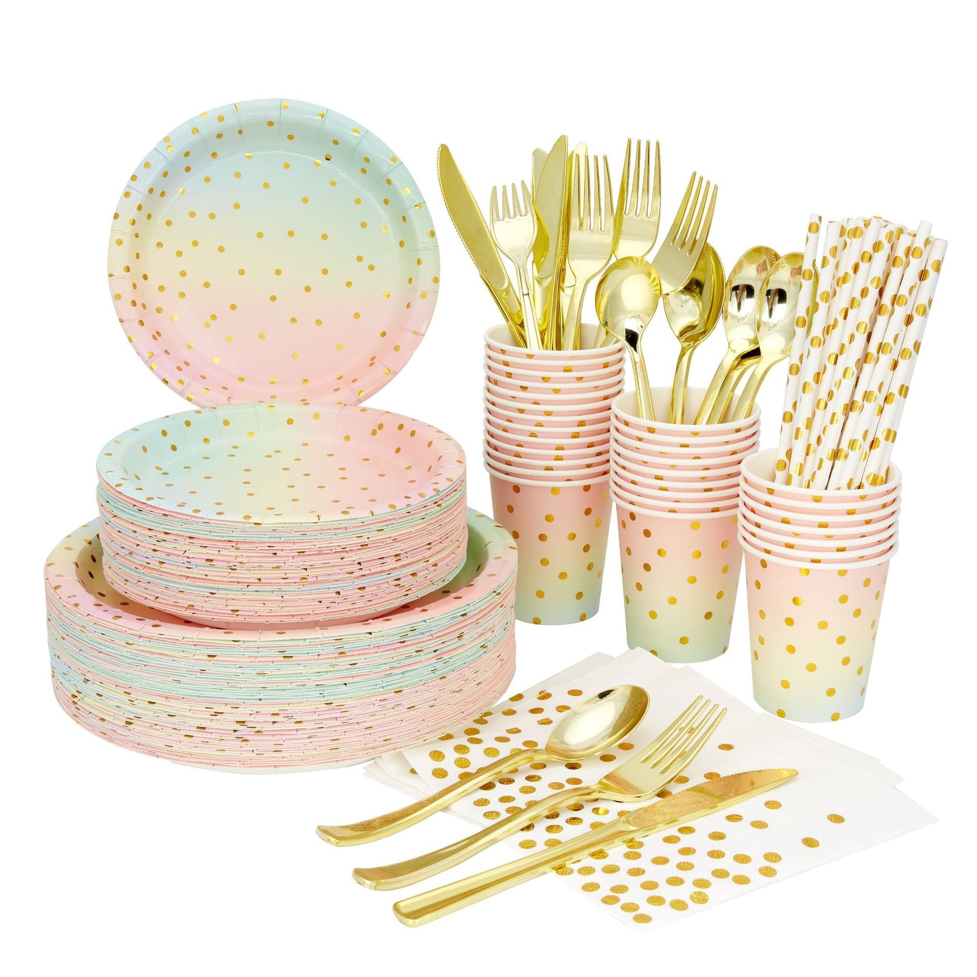 Convenient and Chic: A Set of Disposable and Marble Gilt Tableware for Parties and Events