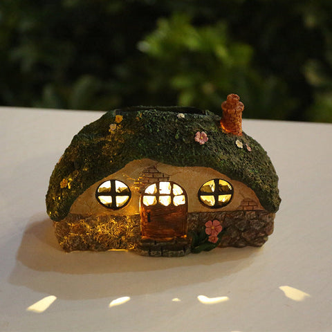 Fairy Garden Kit with Wooden Fence, Moss, and Solar Light House
