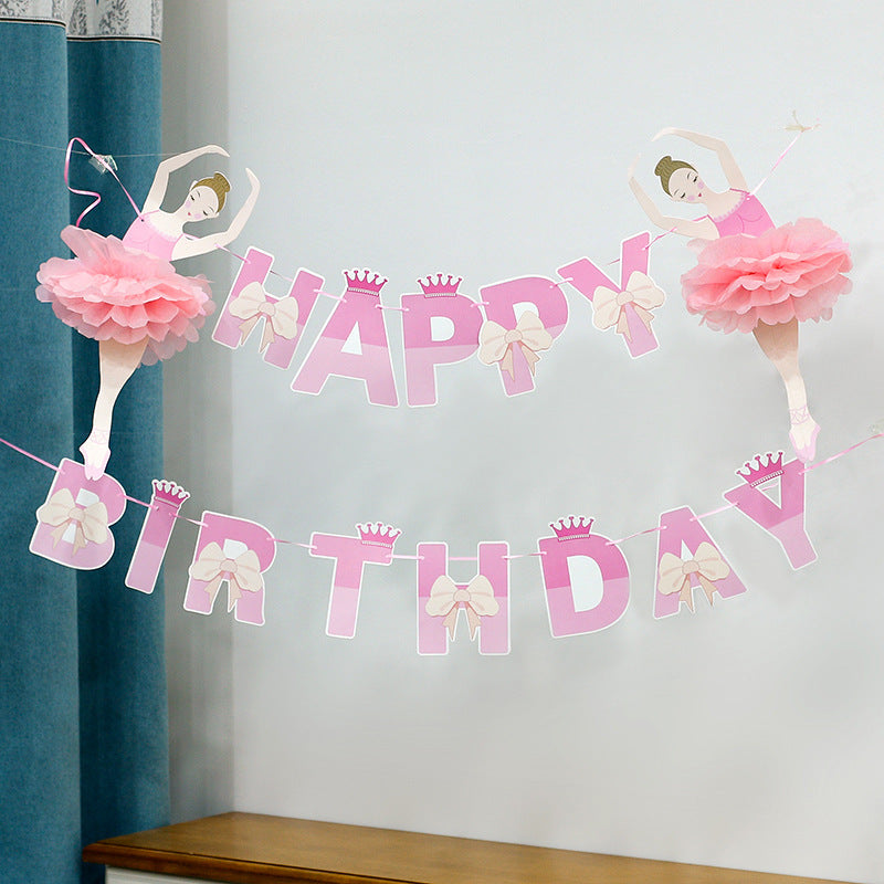 Ballet Birthday Bash: Happy Birthday Pull Flag, Love Balloon, and Macaron Party Balloons Set