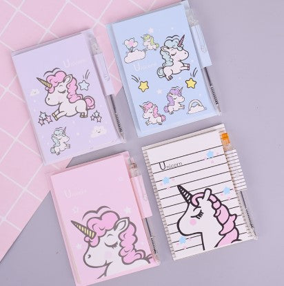 Magical School Supplies: Unicorn Notepad, Cute School Bag, Glowing Pen, and Macaroon Color Pencils