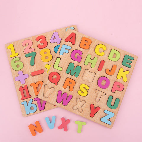 Wooden Alphabet and Number Puzzle Board