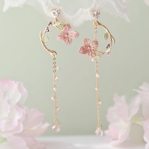 Enchanting Fairy Earrings: Waterfall Diamond, Super Fairy Crystal, Flower Stud, and White Pearl