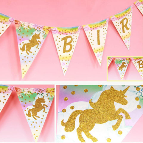 Unicorn Birthday Party Pull Flag