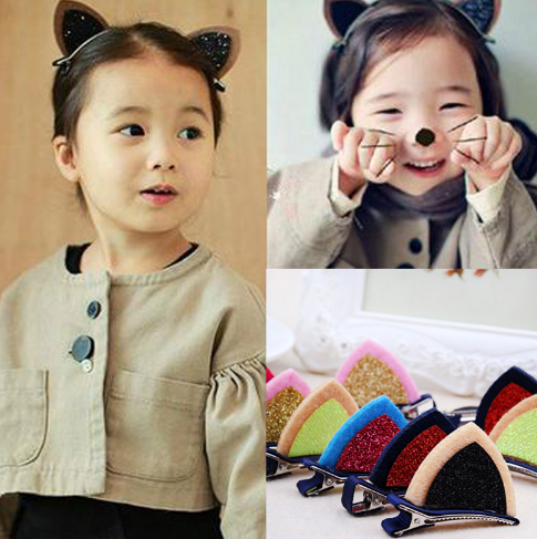 Cute Hair Accessory Set: Cat Ears Clip, Rubber Bands, Rainbow Heart Hair Rope & Lace Clip