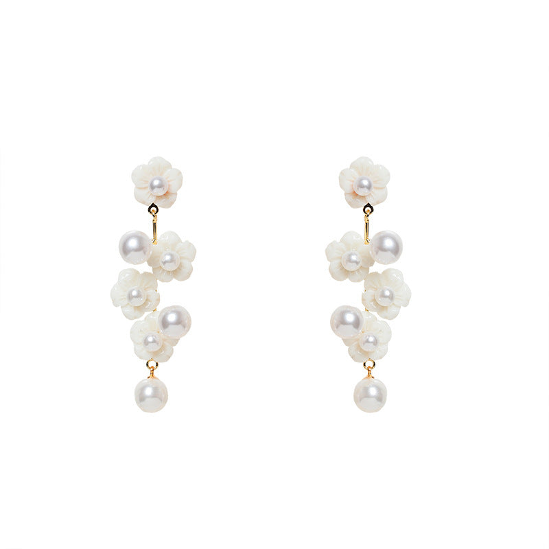 Enchanting Fairy Earrings: Waterfall Diamond, Super Fairy Crystal, Flower Stud, and White Pearl
