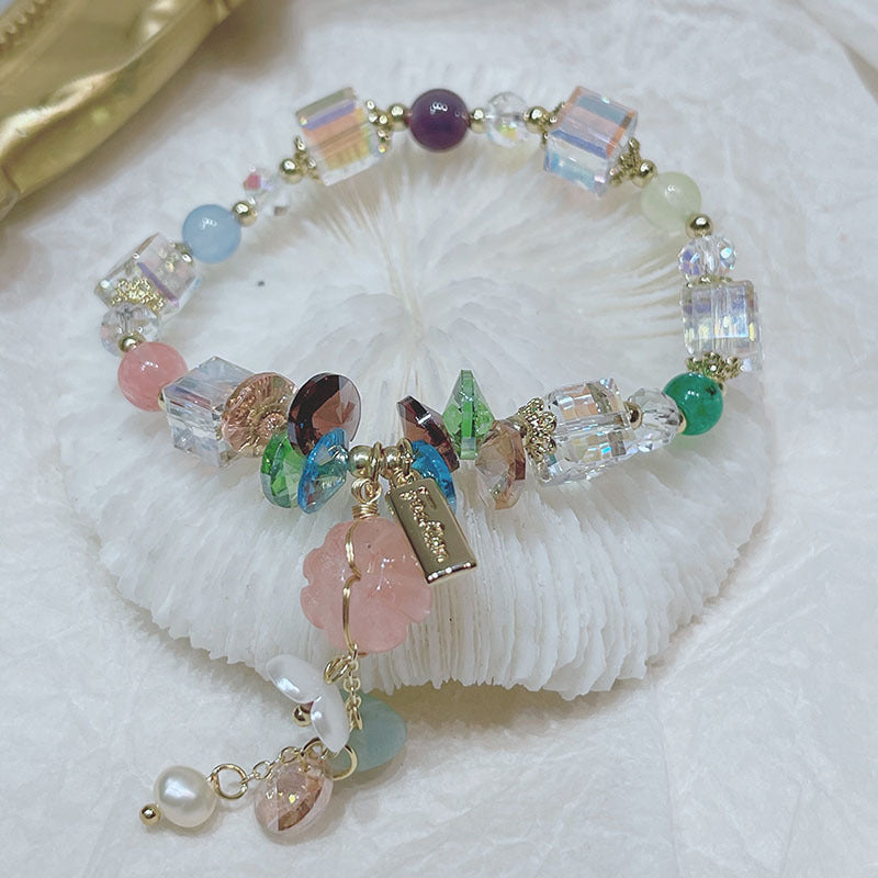 silver crystal beaded bracelet pearl fairy dainty butterfly cute quartz