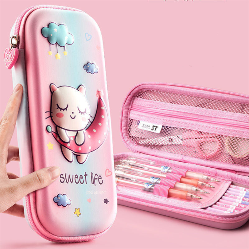 Magical School Supplies Set: Macaroon Pencils, Owl Sharpener, Mermaid Eraser & Pencil Case